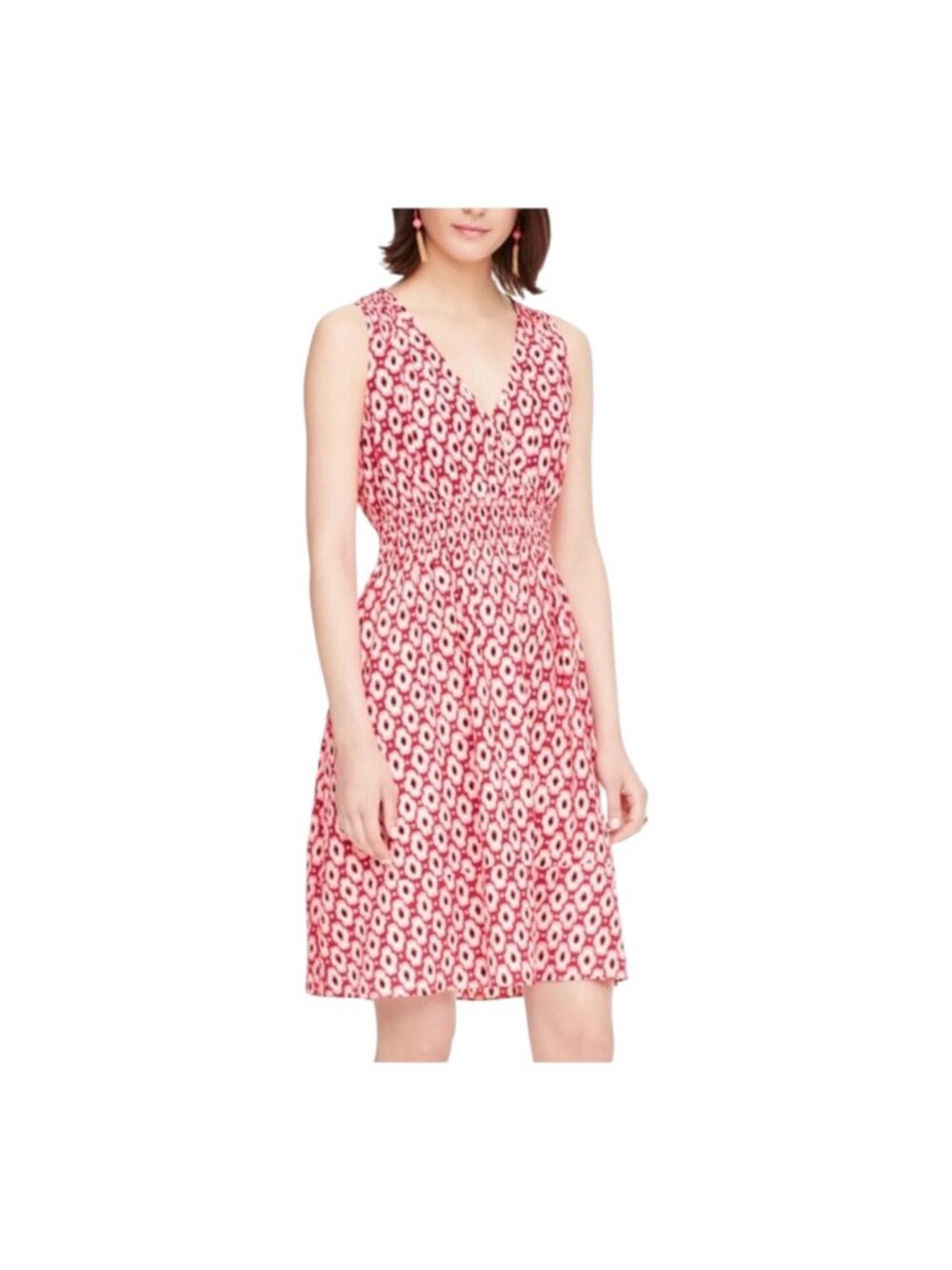 Kate Spade Women's Posy Ikat Elasticized A-Line Dress Red Pink Sleeveless Size M
